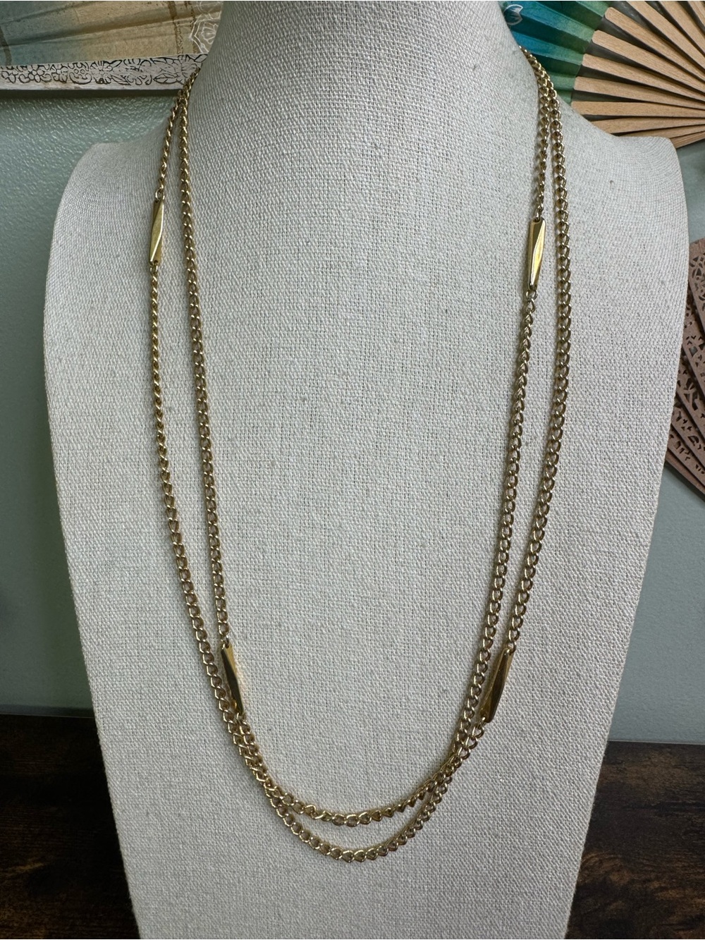 Monet Gold Plated Strand Necklace with Tube Accents 54”